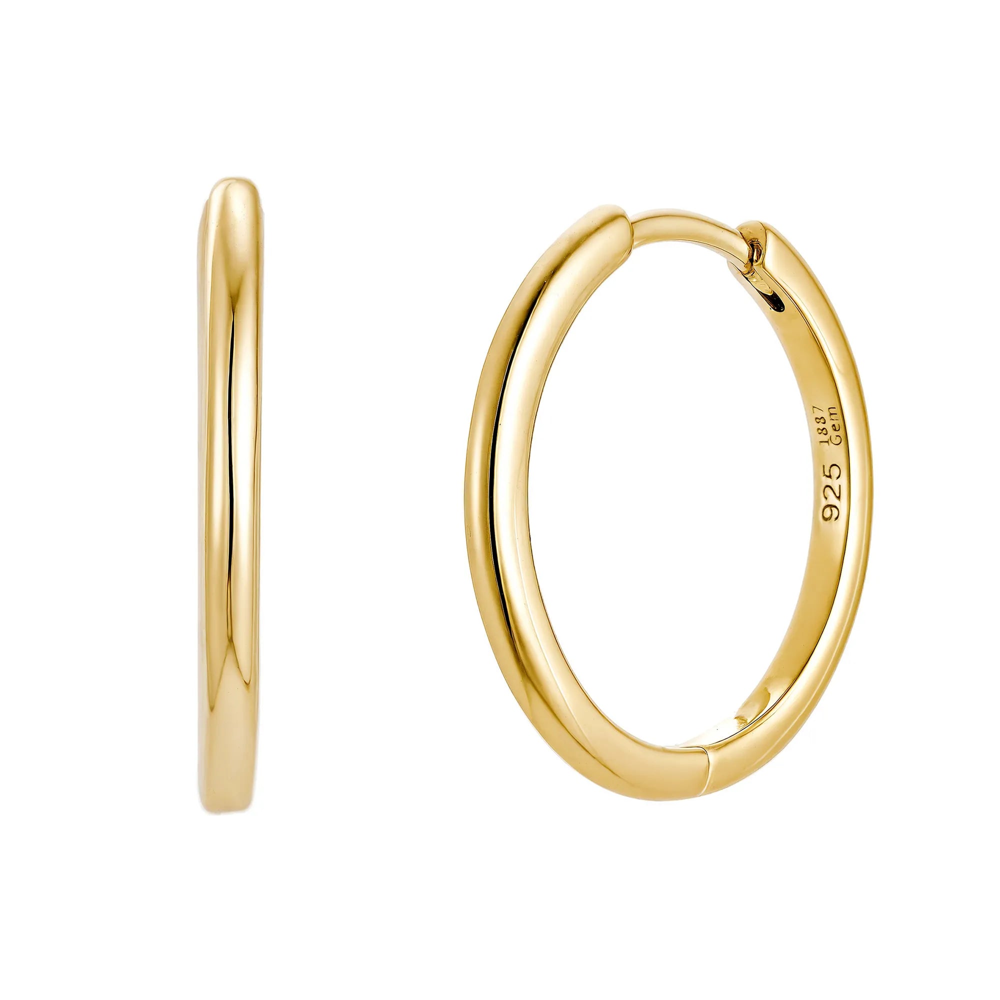 18k Gold Vermeil Ohrring Huggie Hoop Medium Size Damen 1887Gem