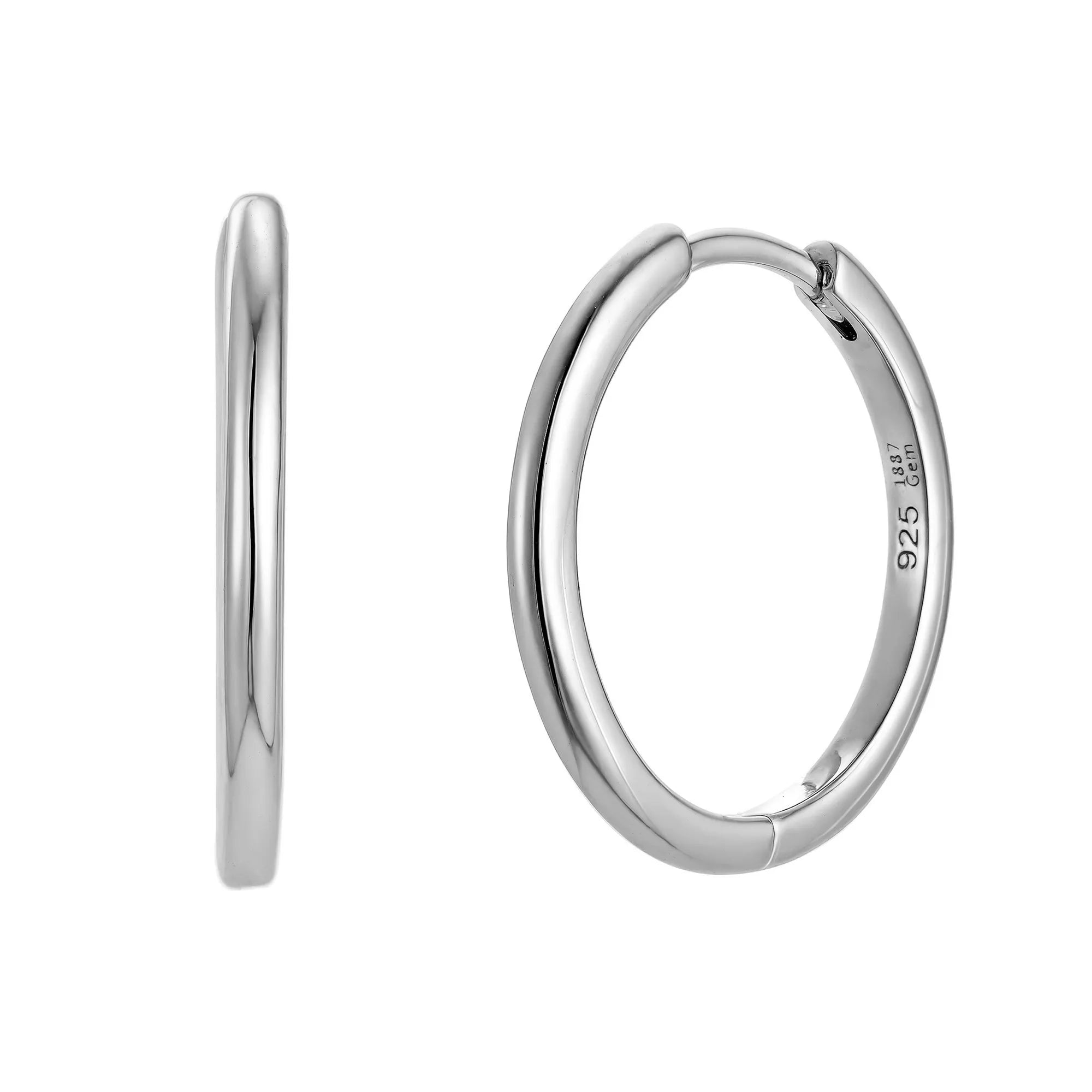 925 Sterling Silber Ohrring Huggie Hoop rhodiniert Medium Size Damen 1887Gem