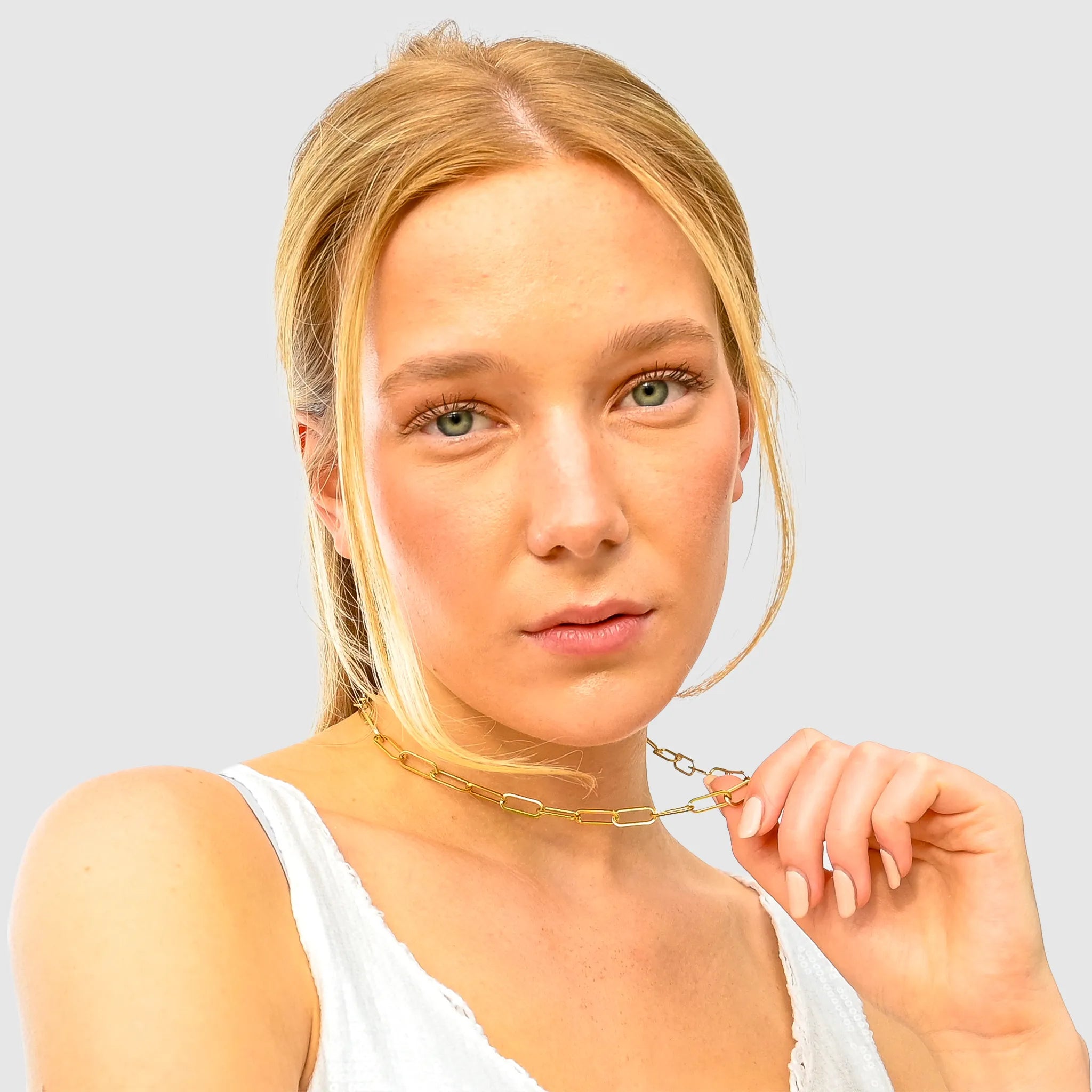 Wasserfeste Damen Gliederkette Halskette Gold in Edelstahl. Style: Paperclip. Hautverträglich, Farbecht, von der Marke 1887Gem.