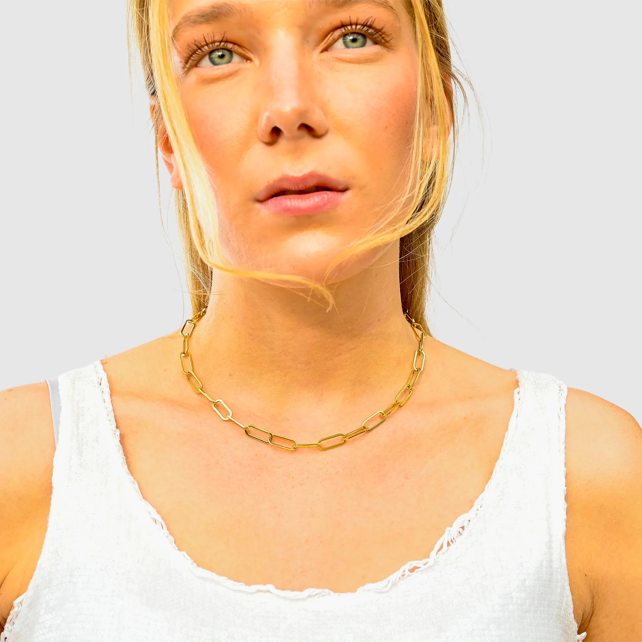 Wasserfeste Damen Gliederkette Halskette Gold in Edelstahl. Style: Paperclip. Hautverträglich, Farbecht, von der Marke 1887Gem.