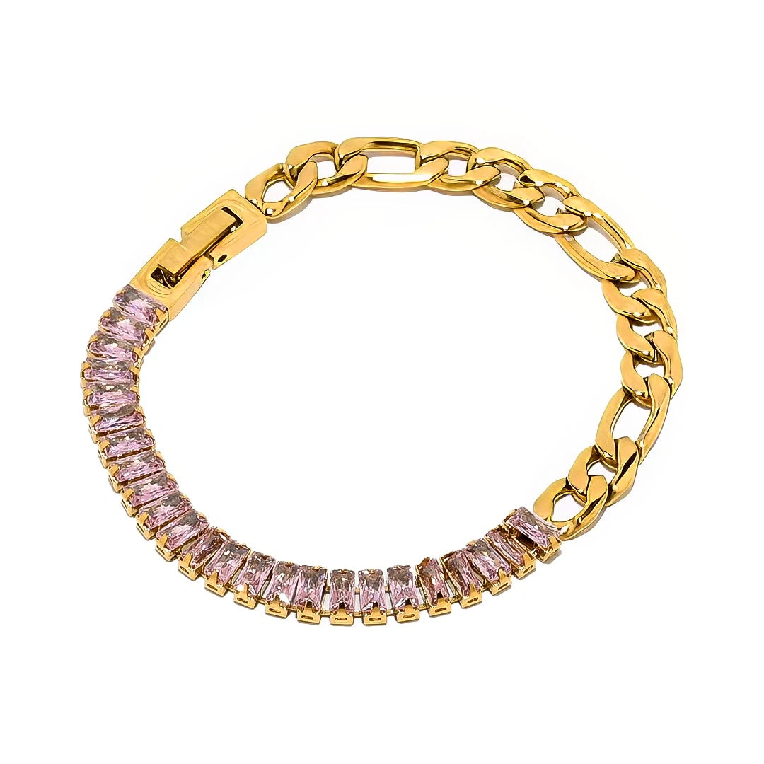 100 Prozent wasserfestes Gold Armband Damen mit rosa Zirkonia.