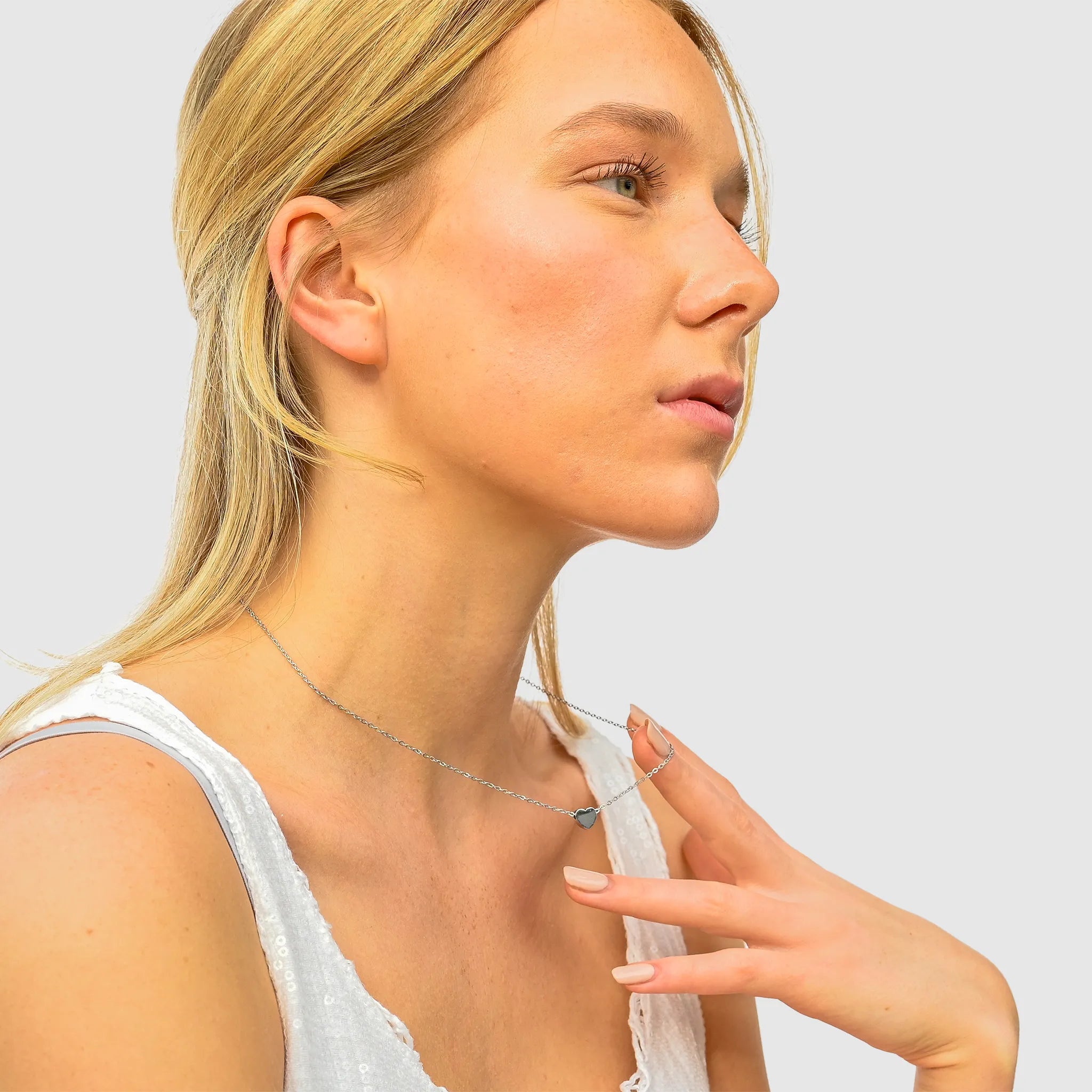 Wasserfeste Damen Gliederkette Halskette Silber in Edelstahl. Mit Herz Anhänger. Hautverträglich, Farbecht, von der Marke 1887Gem.