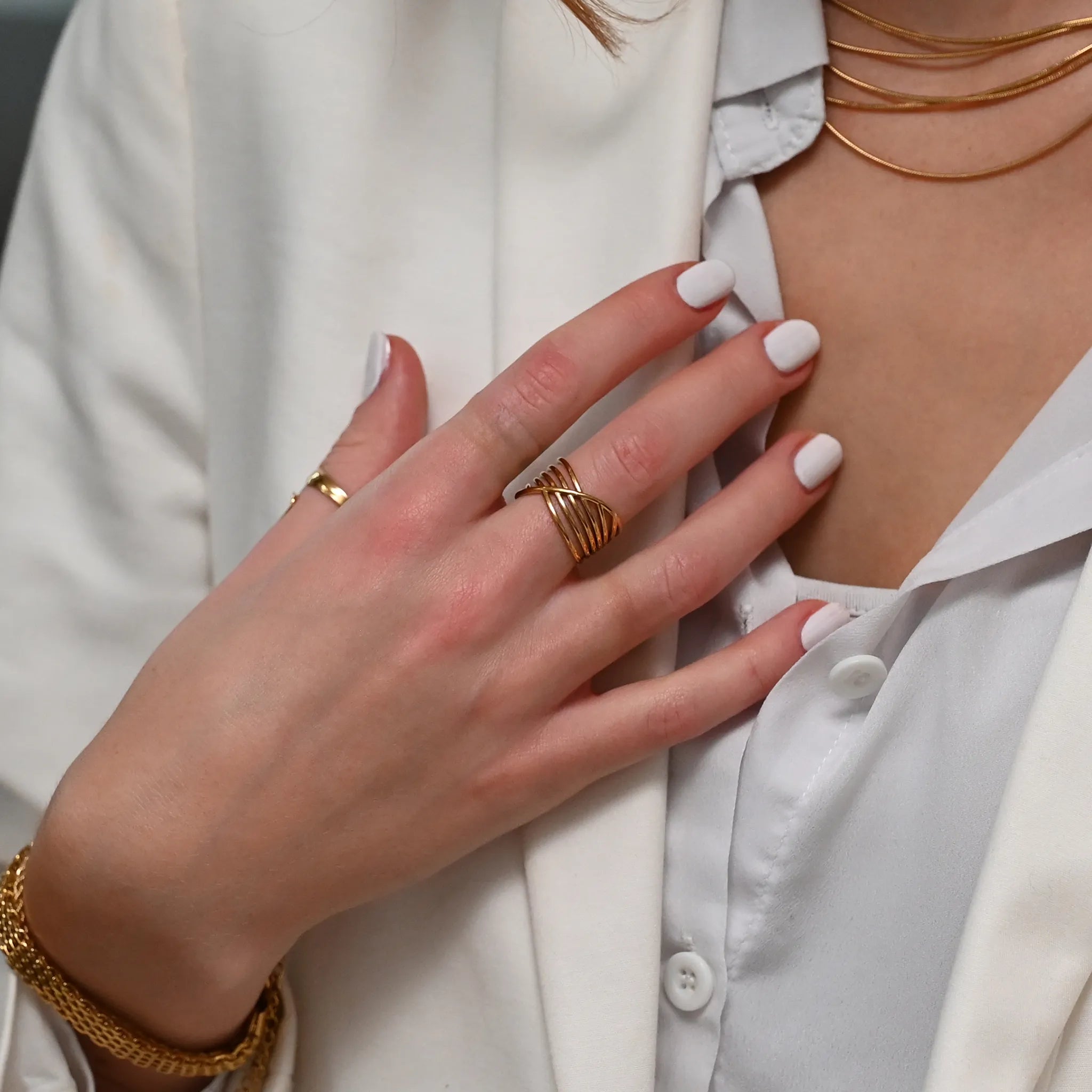 Damenring in Gold zu 100% wasserfest aus Edelstahl verstellbar an Finger.