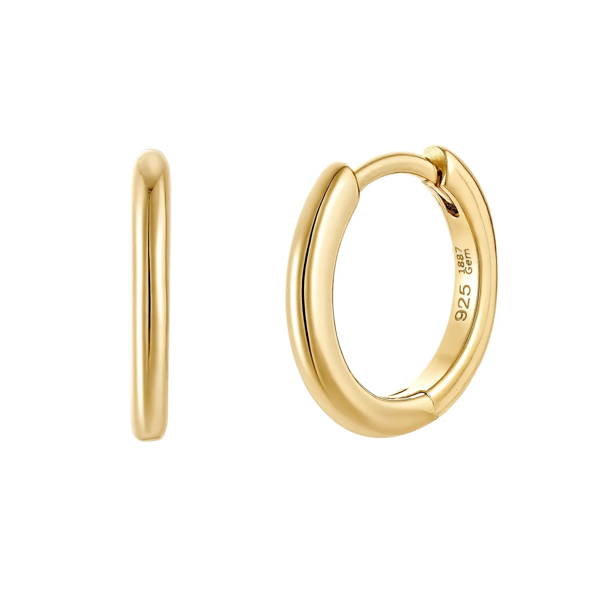 18k Gold Vermeil Ohrring Huggie Hoop Extra Small Size Damen 1887Gem