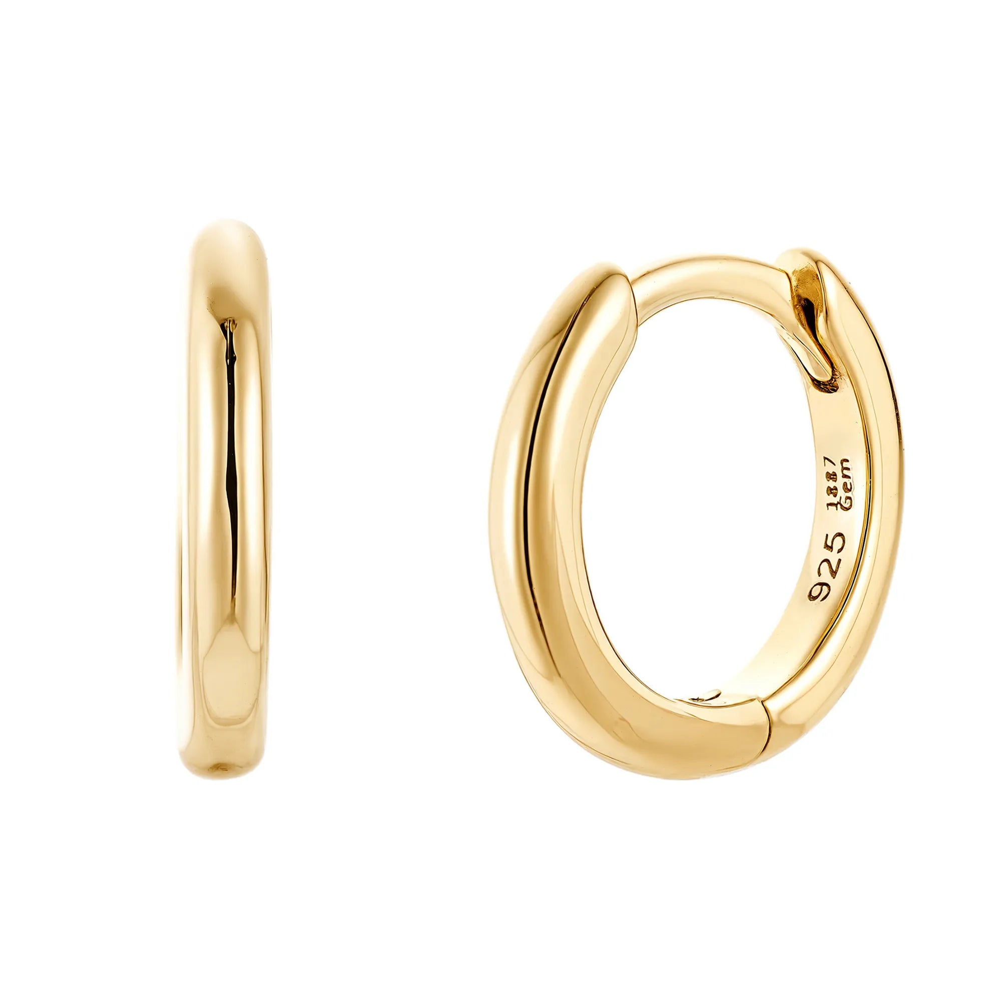 18k Gold Vermeil Ohrring Huggie Hoop Small Size Damen 1887Gem