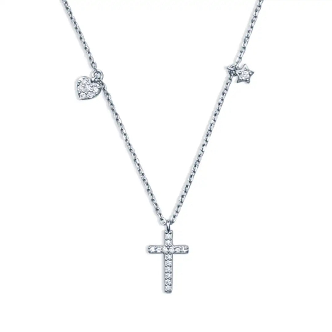 925 Sterling Silber Halskette mit Kreuz und Herz.