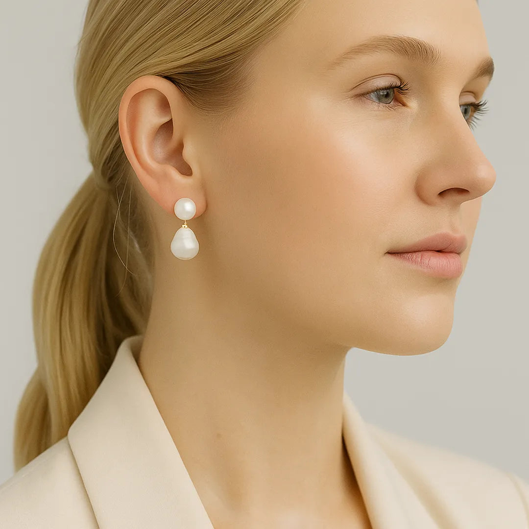 Zwei Perlen Ohrstecker Euthenia | 18k Gold Vermeil & 925 Sterlingsilber