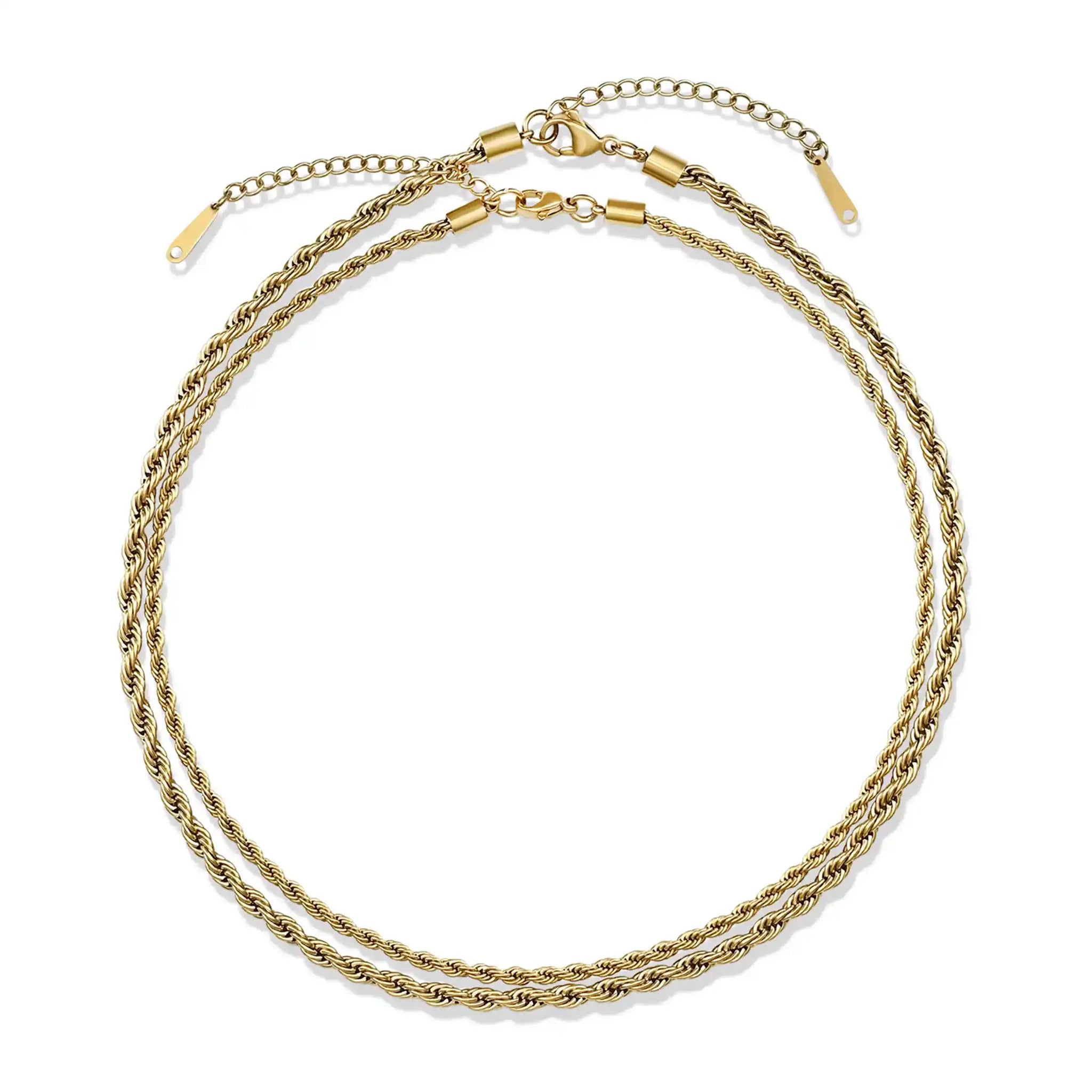 Wasserfeste Halskette Twist in Gold, 3 mm und 4 mm, aus 18K vergoldetem Edelstahl