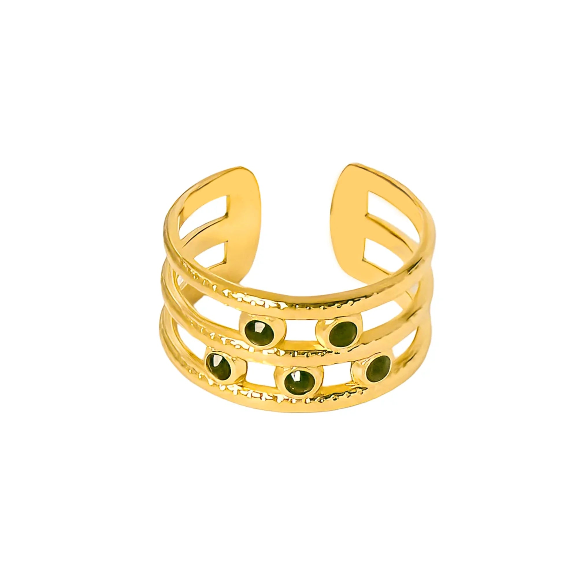 Mehrreihiger verstellbarer Gold Ring aus wasserfestem allergiefreiem Edelstahl.