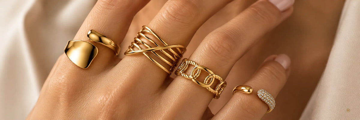 Verstellbare Ringe in Gold und Silber.
