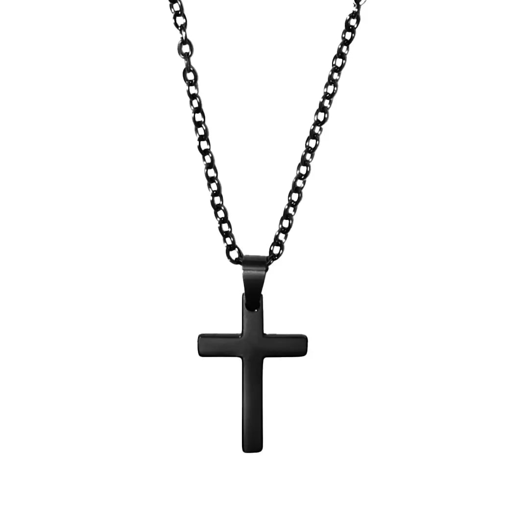 Wasserfeste Kreuz Halskette für Damen in Schwarz.