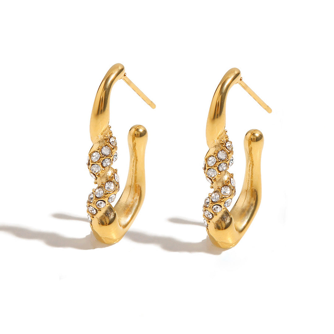 Wasserfeste Ohrringe mit Zirkonia besetzt. Die Schmuck Ohrringe von 1887Gem sind als Goldschmuck und Glitzerschmuck ausgeführt und bestehen aus hochwertigem, langlebigen Edelstahl, der gelb vergoldet ist.