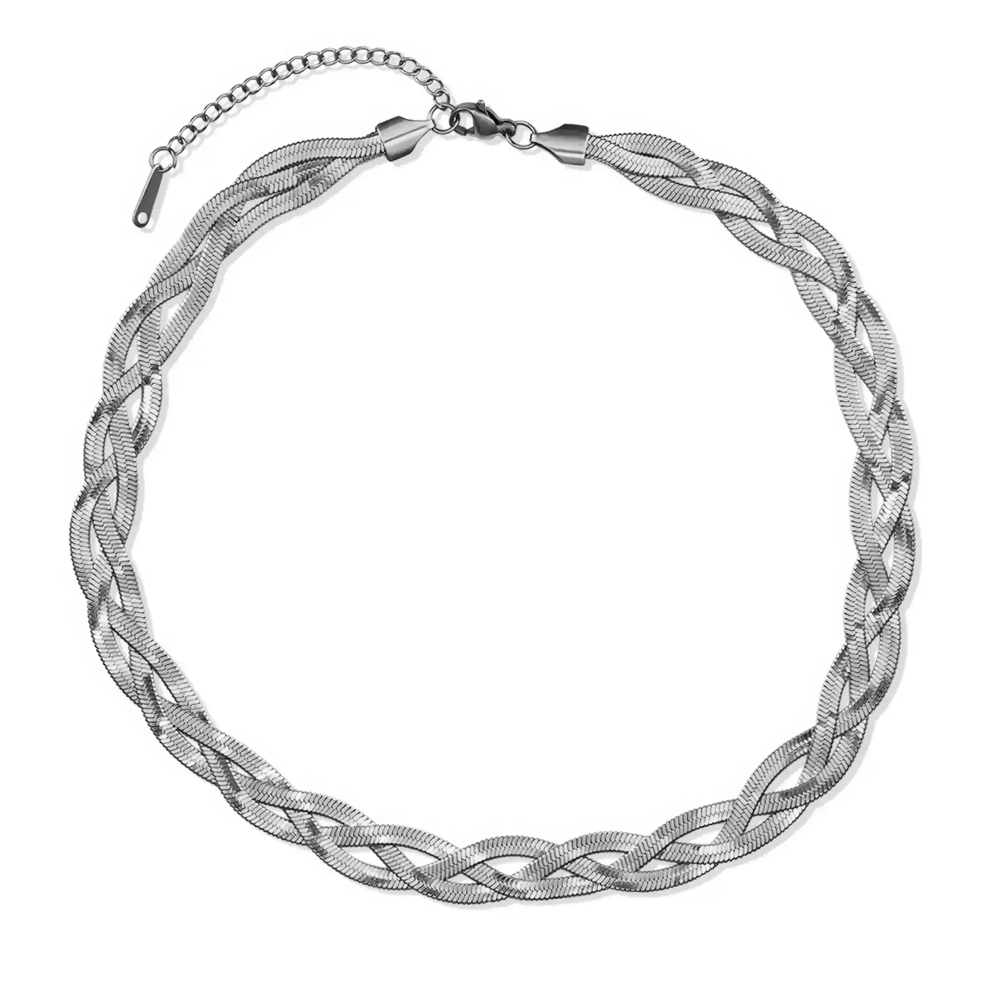 Wasserfester Choker Halskette geflochten Silber.