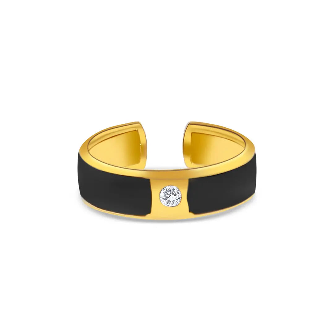 Wasserfester verstellbarer Ring 1 in Gold Schwarz mit Strassstein.